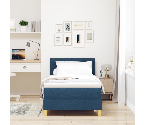 Cama con Base con Colchón Azul 90x200 cm Tela
