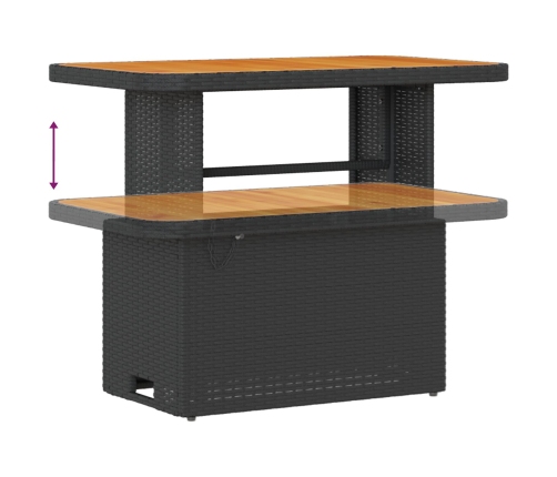 Conjunto de Comedor de Jardín de 3 Piezas con Cojines Negro de Poliratán y Acacia