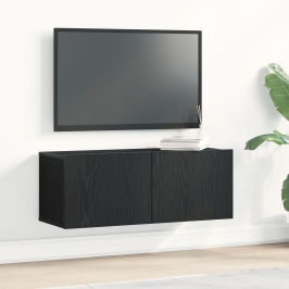 Armarios de Pared para TV  (Juego de 2) - Roble Negro, 80x30x30 cm, Hecho de Madera Elaborada