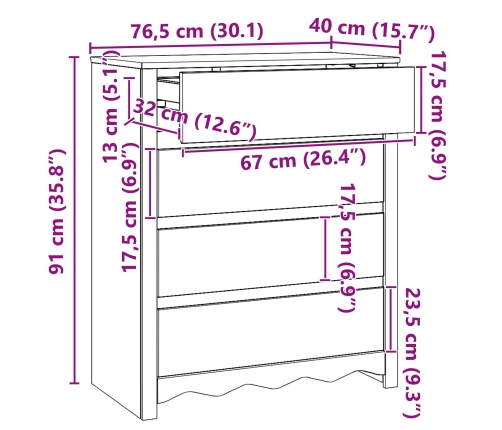 Cajonera  ""DRAMMEN"" 76,5x40x91 cm Madera Sólida de Pino