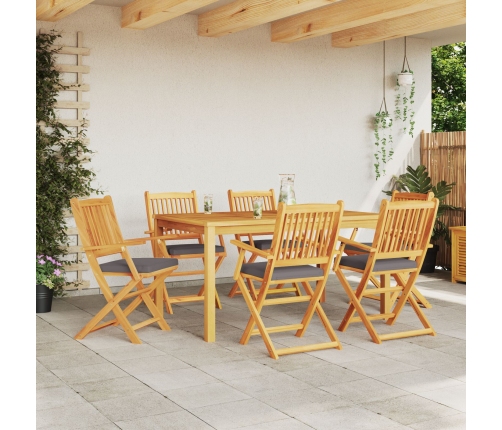 Sillas de Jardín Plegables  con Cojín Gris 6pcs de Madera Sólida de Acacia