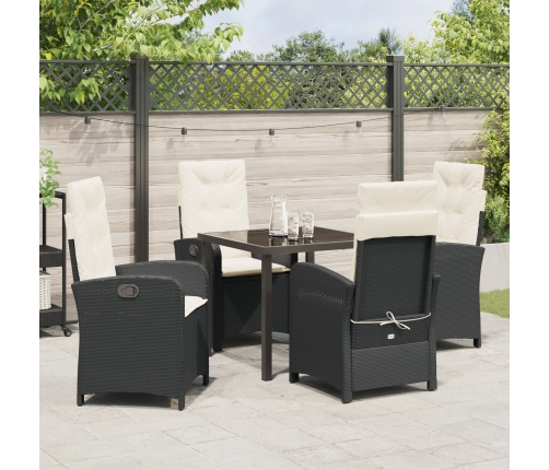 Set de comedor de jardín de 5 piezas con cojines Ratán negro