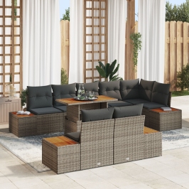Set de sofá para jardín  Set de 9 Gris, Madera Natural