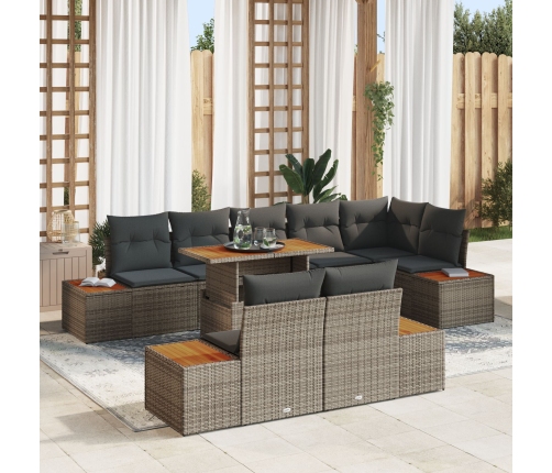 Set de sofá para jardín  Set de 9 Gris, Madera Natural
