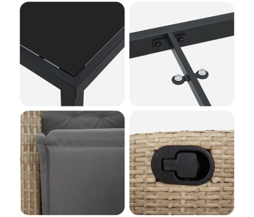 Juego de Comedor de Jardín de 5 Piezas Beige Ratán Poliéster