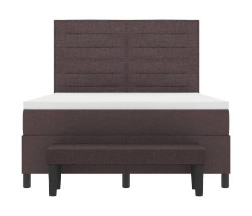 Cama con Base de Resortes con Colchón y Banco Marrón Oscuro 160x200 cm Tela