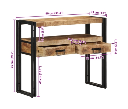 Mesas Auxiliares  Negras 90x33x75 cm de Madera Maciza de Mango y Metal