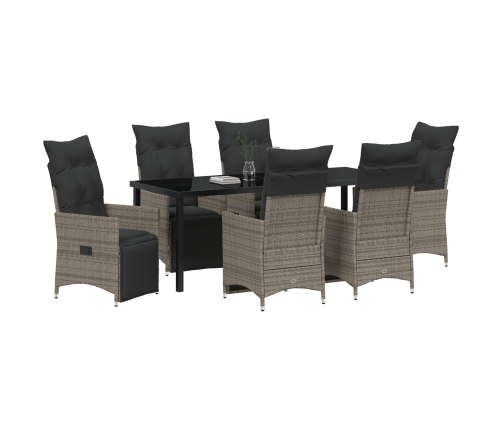Set de Comedor de Jardín de 7 Piezas con Cojines Gris Poliratán
