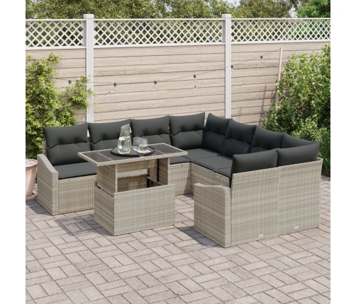 Conjunto de Sofá de Jardín  Set de 9 Beige Ratán, vidrio, tela