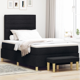 Cama Box Spring  con Colchón y Banco Negro 120x200 cm Tela