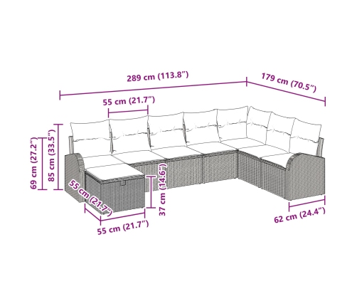 Set de Sofás de Jardín de 8 Piezas con Cojines Beige Ratán Poliéster