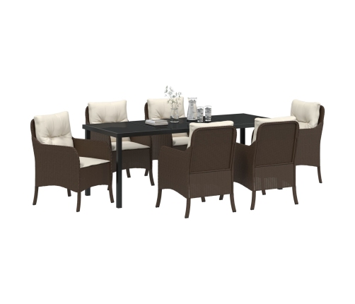 Set de Comedor de Jardín  de 7 Piezas con Cojines Marrón Ratán Poli