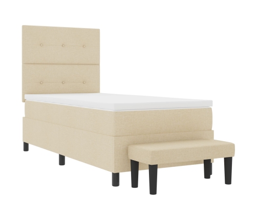 Cama Box Spring con Colchón y Banco Crema 100x200 cm Tela