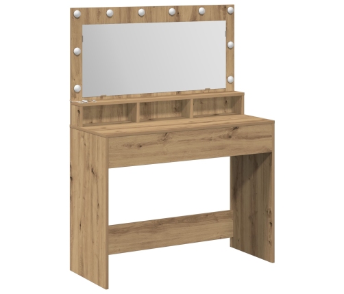 Mesa de maquillaje con luces LED en roble artesanal, 100x41x135 cm