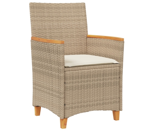 Juego de Comedor de Jardín de  de 3 Piezas con Cojines Beige Poliratán