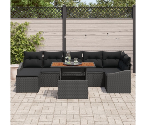 Set de Sofá de Jardín  de 8 Piezas con Cojines Negro Poliratán