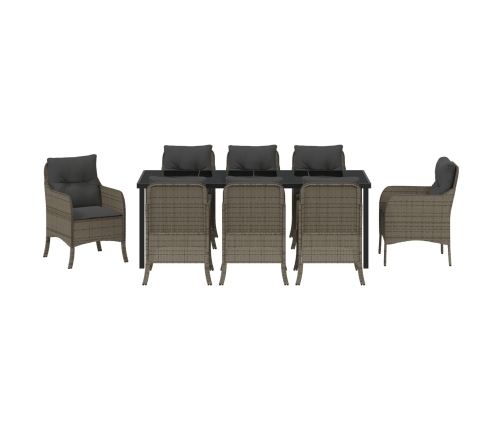 Conjunto de Comedor Jardín  de 9 Piezas con Cojines Gris Ratán Poliéster