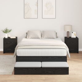 Estructura de Cama de Almacenamiento  Roble negro Madera Sólida