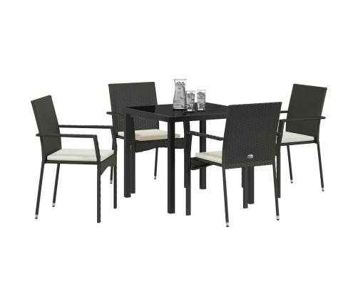 Juego de Comedor de Jardín  de 5 Piezas con Cojines Negro Poliratán