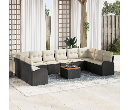 Conjunto de Sofá de Jardín  de 11 Piezas con Cojines Negro Poliratán Acacia