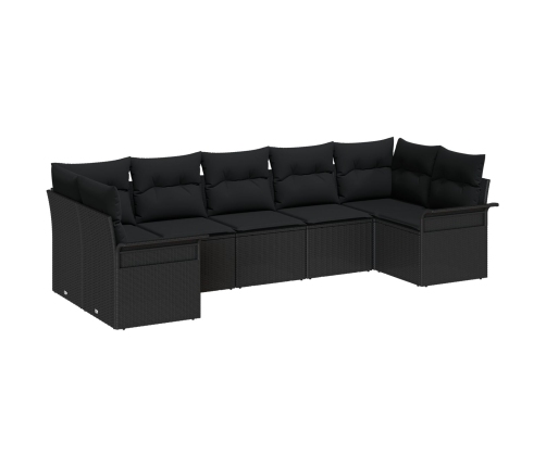 Conjunto de sofá de jardín  de 7 piezas con cojines Negro Rattan