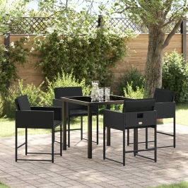 Juego de Comedor de Jardín de 5 Piezas con Cojines Negro Poliratán