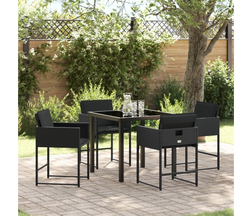 Juego de Comedor de Jardín de 5 Piezas con Cojines Negro Poliratán