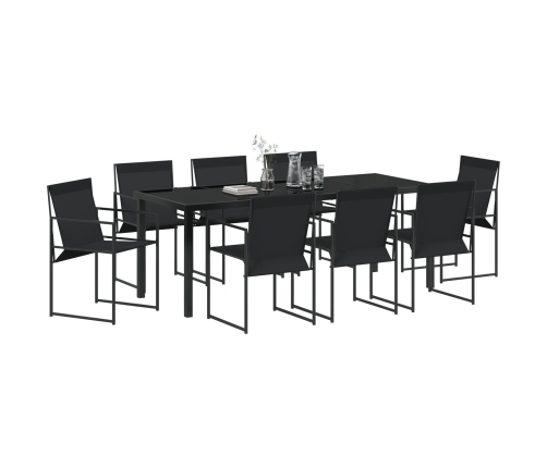 Juego de Comedor de Jardín de 9 Piezas Negro Textilene y Acero