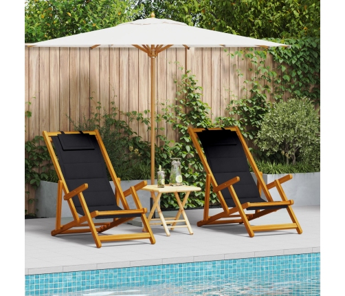 Sillas de playa plegables  2 pcs Negro Madera maciza de Acacia y Textileno