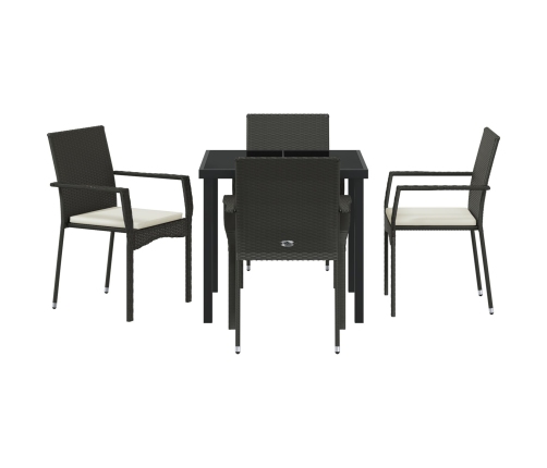 Juego de Comedor de Jardín  de 5 Piezas con Cojines Negro Poliratán