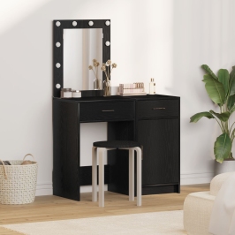 Set de Mesa de Tocador de 2 Piezas  con LED de Madera Elaborada Negra