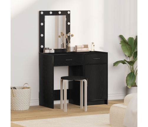 Set de Mesa de Tocador de 2 Piezas  con LED de Madera Elaborada Negra