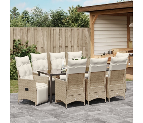 Juego de Comedor de Jardín de 9 Piezas con Cojines Beige Poliratán