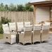 Juego de Comedor de Jardín de 9 Piezas con Cojines Beige Poliratán