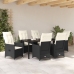 Set de Comedor de Jardín  de 7 Piezas con Cojines en Poliratán Negro