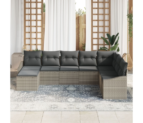 Conjunto de comedor de jardín de 8 piezas con almohadas ratán sintético gris claro