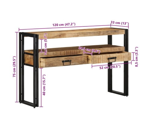 Mesas Auxiliares  Negras 120x33x75 cm de Madera Maciza de Mango y Metal