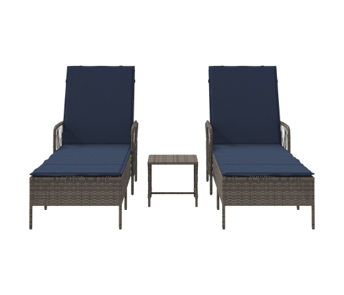Tumbona Set de 3 Gris y azul marino Ratán PE, metal Plegable