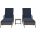 Tumbona Set de 3 Gris y azul marino Ratán PE, metal Plegable