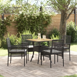 Conjunto de comedor de jardín de 5 piezas  con cojines en negro de poliratán
