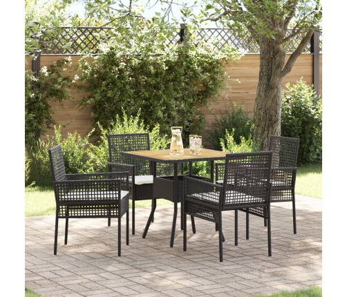 Conjunto de comedor de jardín de 5 piezas  con cojines en negro de poliratán