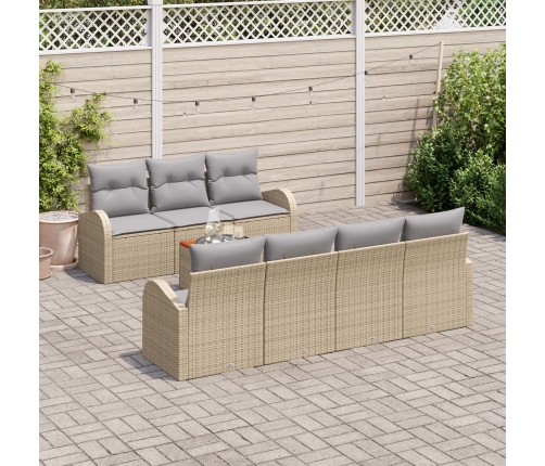 Set de Sofá de Jardín de 8 Piezas con Cojines Beige Poliratán Acacia