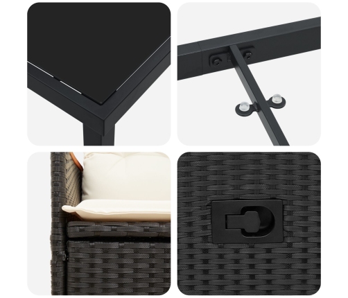 Conjunto de Comedor de Jardín de 7 Piezas con Cojines Ratán PE Negro