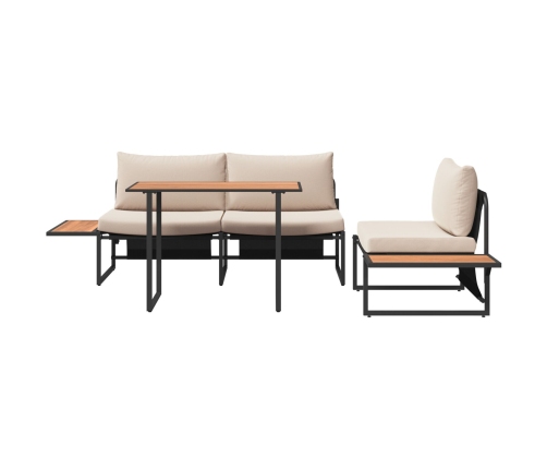 Juego de Comedor de Jardín de 3 Piezas con Cojines Color Taupe