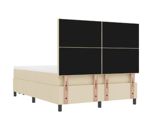 Cama Box Spring  con Colchón y Banco Crema 140x190 cm Tela