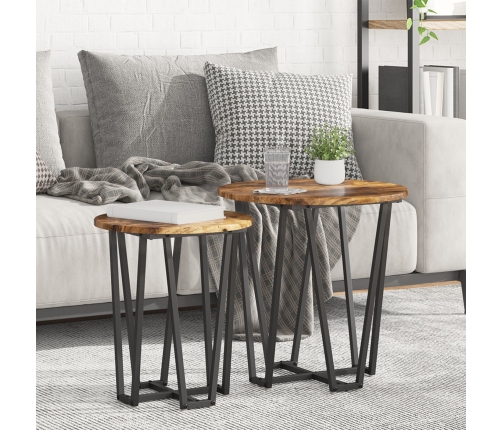 Mesa Auxiliar 2 Pzs de Roble Ahumado con Madera Ingenierizada y Metal