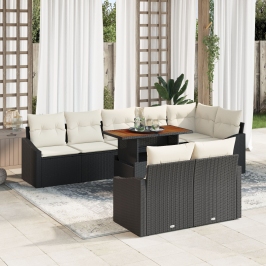 Conjunto de Comedor de Jardín de 9 Piezas con Cojines Negro Poliratán Acacia