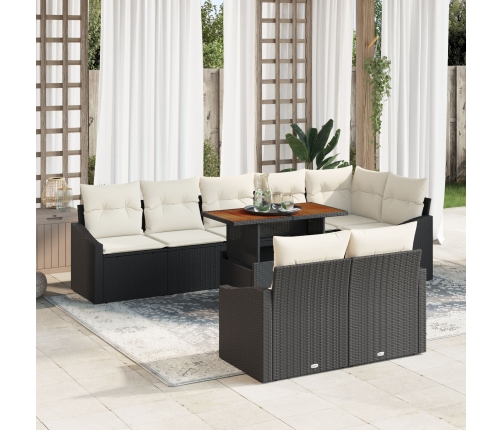 Conjunto de Comedor de Jardín de 9 Piezas con Cojines Negro Poliratán Acacia