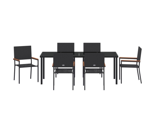 Conjunto de Comedor de Jardín de 7 Piezas  Poliratán Negro