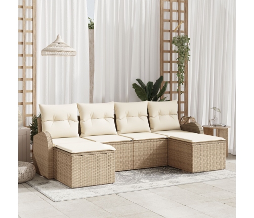 Juego de Sofá de Jardín de 6 Piezas con Cojines Beige Poliratán